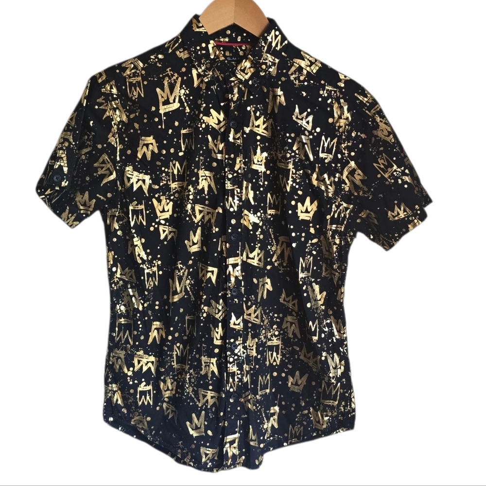 Drill Clothing Co. Men Button Down With Crown Print Designs Size Medium Slim Fit